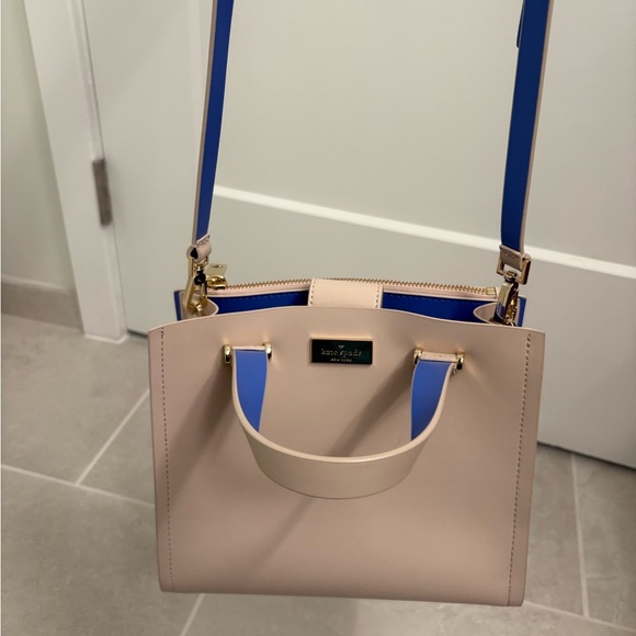 Kate Spade Arbour Hill Leather Tote Crossbody Blue Cream - Picture 14 of 16